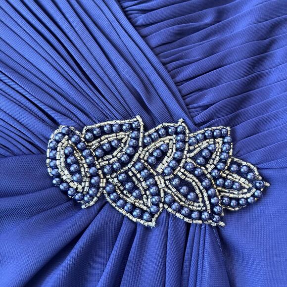 ALEX EVENINGS Off Shoulder Full Length Dress Sz 10 Navy Bling Ruching Dark Fairy - Picture 3 of 15